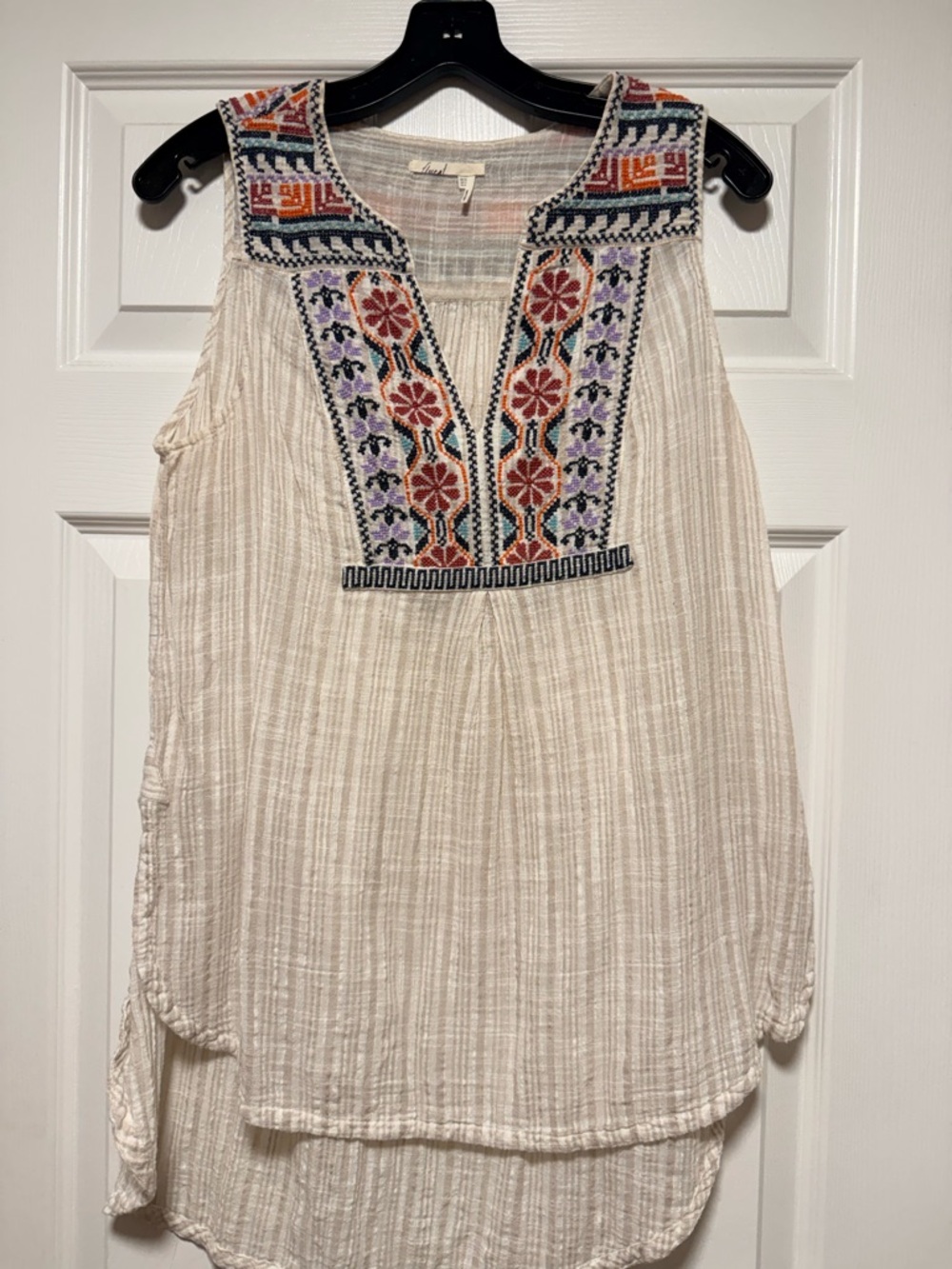 emory park Cream Sleeveless Embroidered Boho Camisole
